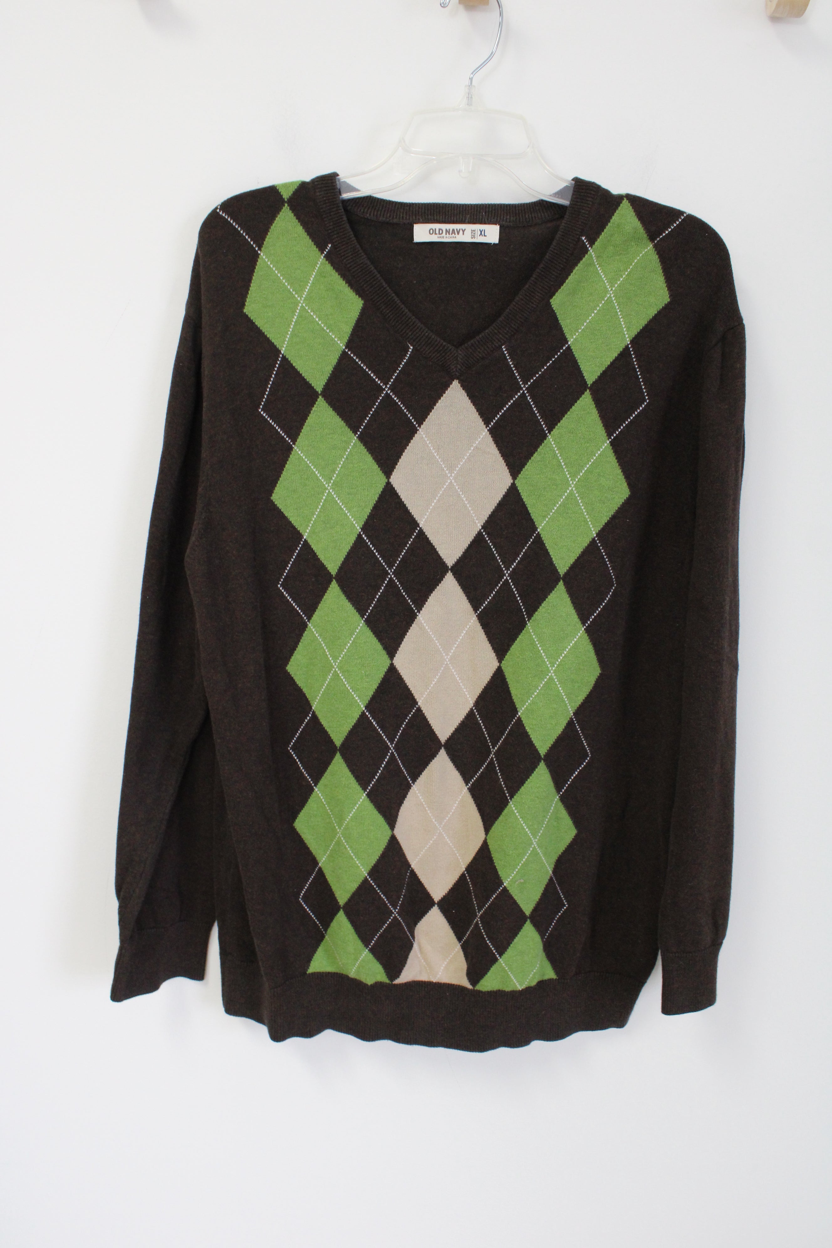 Old Navy Brown Green Argyle Sweater | XL