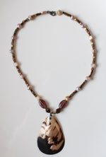 Genuine Pearl Glass Beaded Mother Of Pearl Shell Necklace