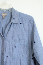 Chico's Blue and White Striped Embroidered Heart Pattern Shirt | 2