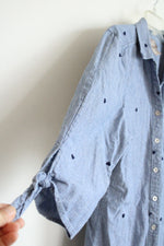 Chico's Blue and White Striped Embroidered Heart Pattern Shirt | 2