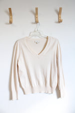 LOFT Cream Knit V-Neck Sweater | M