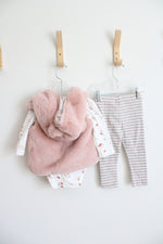 NEW Cynthia Rowley Pink Floral Fuzzy Vest & Striped Legging Set | 6-9 MO