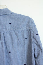 Chico's Blue and White Striped Embroidered Heart Pattern Shirt | 2