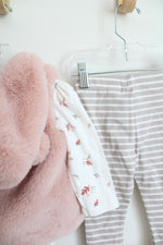 NEW Cynthia Rowley Pink Floral Fuzzy Vest & Striped Legging Set | 6-9 MO