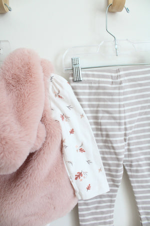 NEW Cynthia Rowley Pink Floral Fuzzy Vest & Striped Legging Set | 6-9 MO