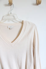 LOFT Cream Knit V-Neck Sweater | M