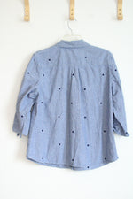 Chico's Blue and White Striped Embroidered Heart Pattern Shirt | 2