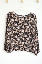 Jason Wu Black and Gold Foil Floral Print With Lace Trim Blouse | XL