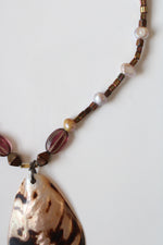 Genuine Pearl Glass Beaded Mother Of Pearl Shell Necklace