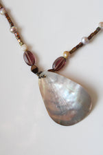 Genuine Pearl Glass Beaded Mother Of Pearl Shell Necklace