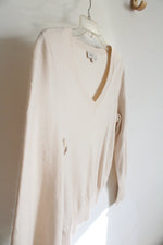 LOFT Cream Knit V-Neck Sweater | M