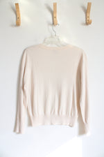 LOFT Cream Knit V-Neck Sweater | M