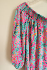 Lilly Pulitzer Blue Pink Floral Bare Shoulder Blouse | M