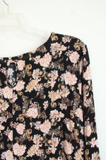 Jason Wu Black and Gold Foil Floral Print With Lace Trim Blouse | XL
