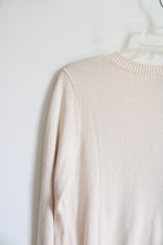 LOFT Cream Knit V-Neck Sweater | M