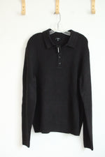 NEW Express Black Long Sleeve Knit Polo Sweater | L