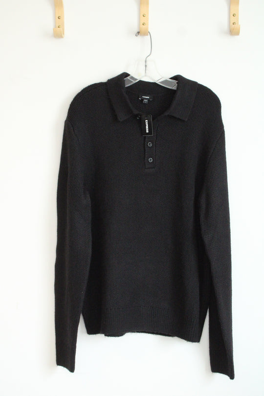NEW Express Black Long Sleeve Knit Polo Sweater | L