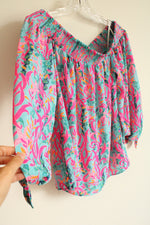 Lilly Pulitzer Blue Pink Floral Bare Shoulder Blouse | M