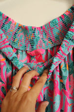 Lilly Pulitzer Blue Pink Floral Bare Shoulder Blouse | M