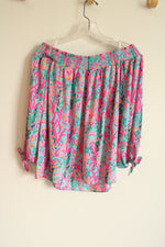 Lilly Pulitzer Blue Pink Floral Bare Shoulder Blouse | M