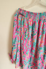 Lilly Pulitzer Blue Pink Floral Bare Shoulder Blouse | M