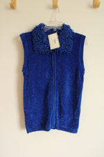 NEW Lisa International Cobalt Blue Chenille Zip Up Vest | S