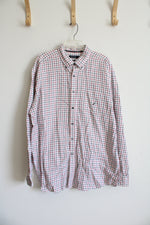 Nautica White Black & Red Plaid Button Down Shirt | XXL