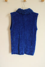 NEW Lisa International Cobalt Blue Chenille Zip Up Vest | S
