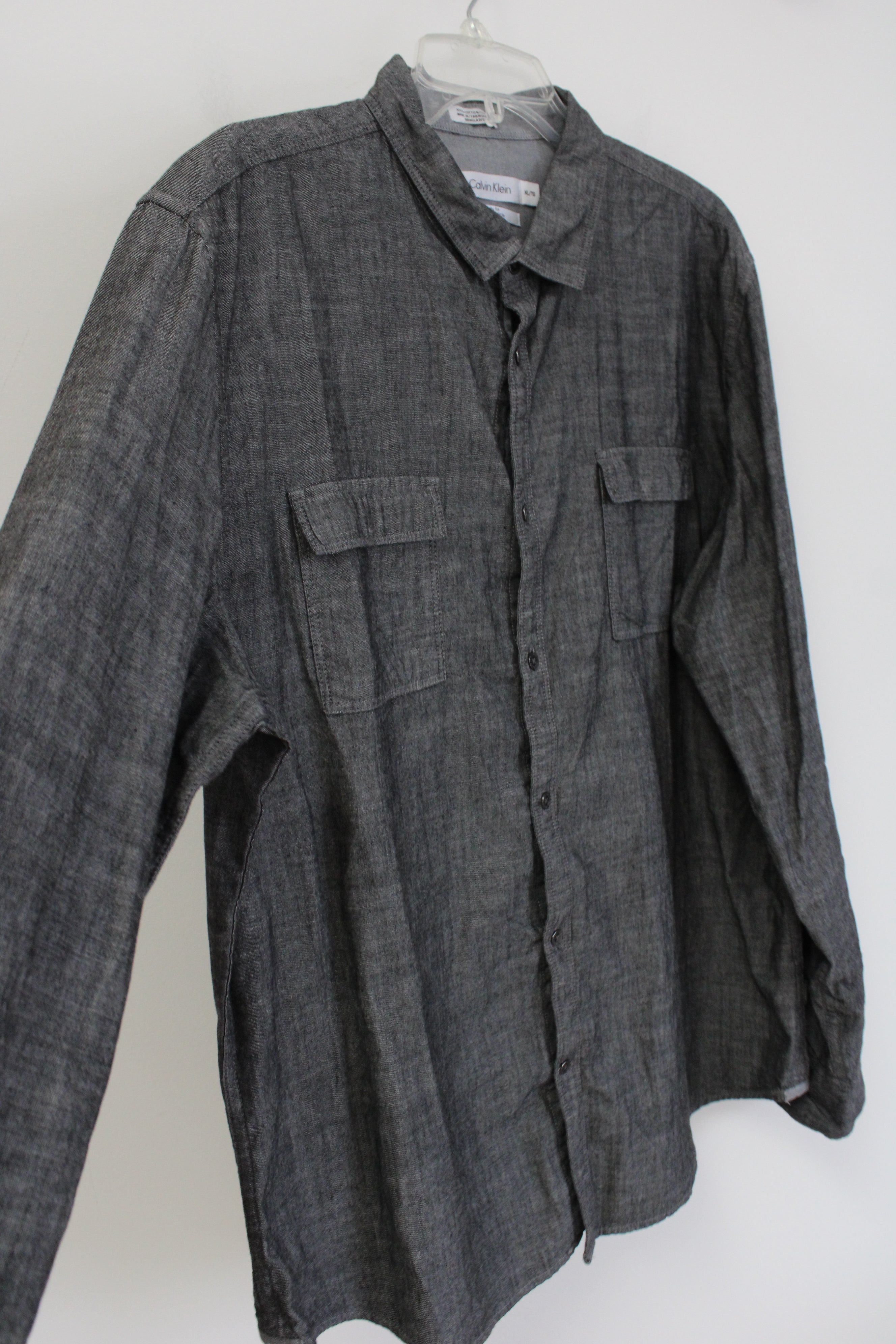 Calvin Klein Body Fit Dark Gray Cotton Button Down Shirt | XL
