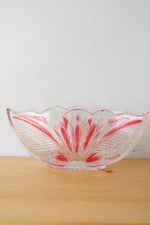 Crystal Clear Red Painted Cut Glass Oval Shaped Dish