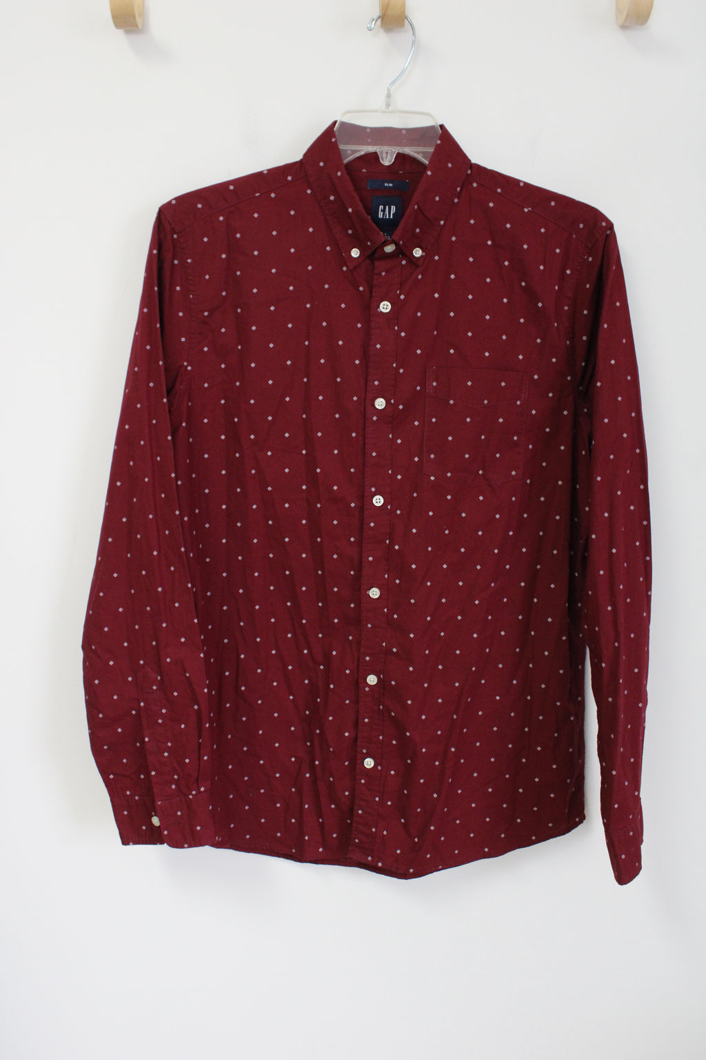 Gap Slim Fit Maroon Patterned Button Down Shirt | L