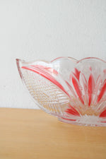 Crystal Clear Red Painted Cut Glass Oval Shaped Dish