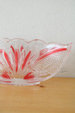 Crystal Clear Red Painted Cut Glass Oval Shaped Dish