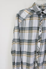 International Concepts White Yellow Green Plaid Button Down Shirt | M