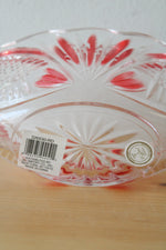Crystal Clear Red Painted Cut Glass Oval Shaped Dish