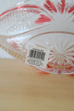 Crystal Clear Red Painted Cut Glass Oval Shaped Dish