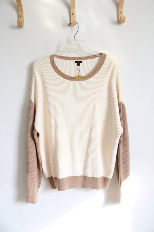 NEW Express Cream & Tan Sweater | M