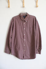 Lands' End Tailored Fit Red Green & Navy Plaid Button Down Shirt | 17.5/34