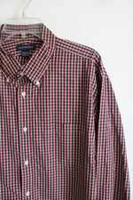 Lands' End Tailored Fit Red Green & Navy Plaid Button Down Shirt | 17.5/34