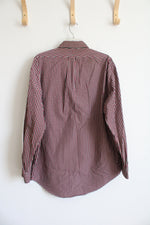 Lands' End Tailored Fit Red Green & Navy Plaid Button Down Shirt | 17.5/34