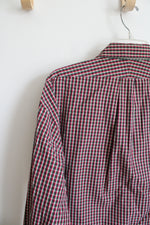 Lands' End Tailored Fit Red Green & Navy Plaid Button Down Shirt | 17.5/34