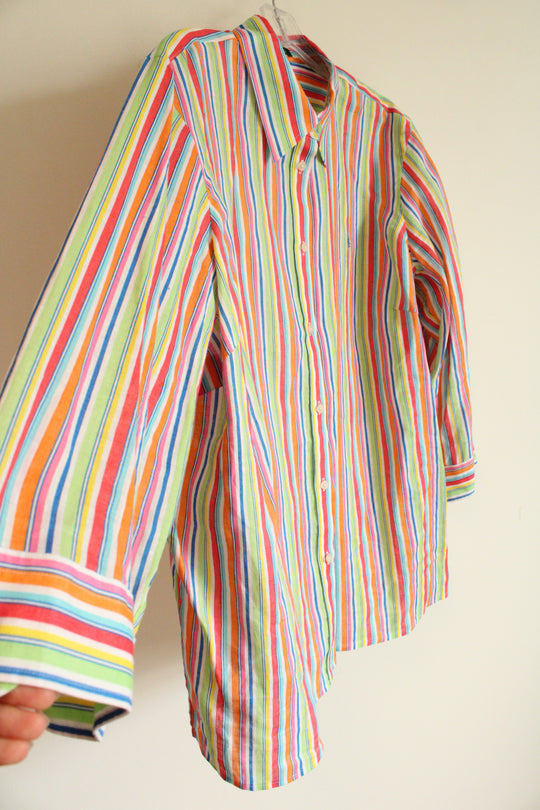 Ralph Lauren Rainbow Striped Linen Button Down Shirt | 1X