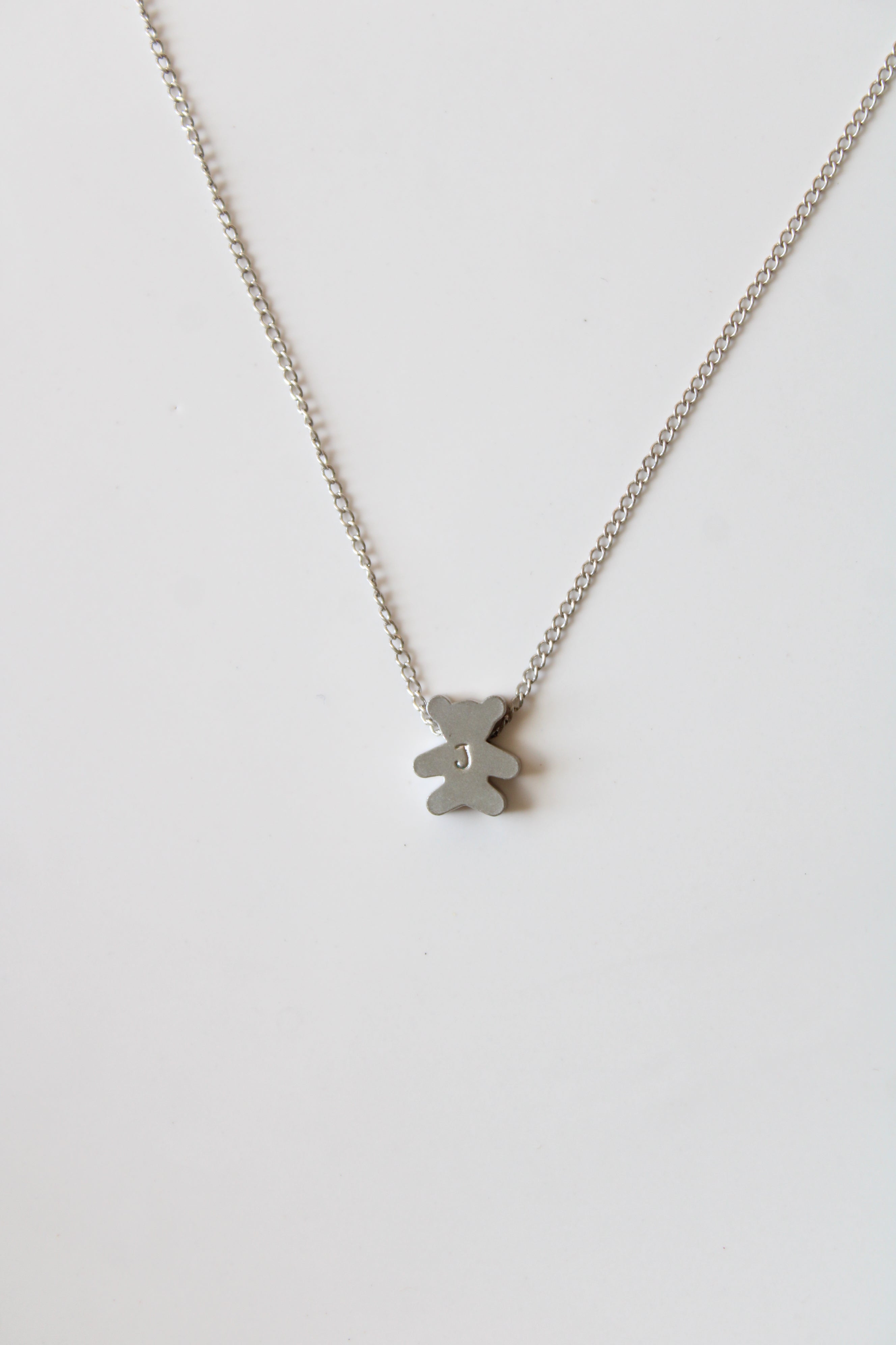 "J" Initialed Teddy Bear Sterling Silver Necklace
