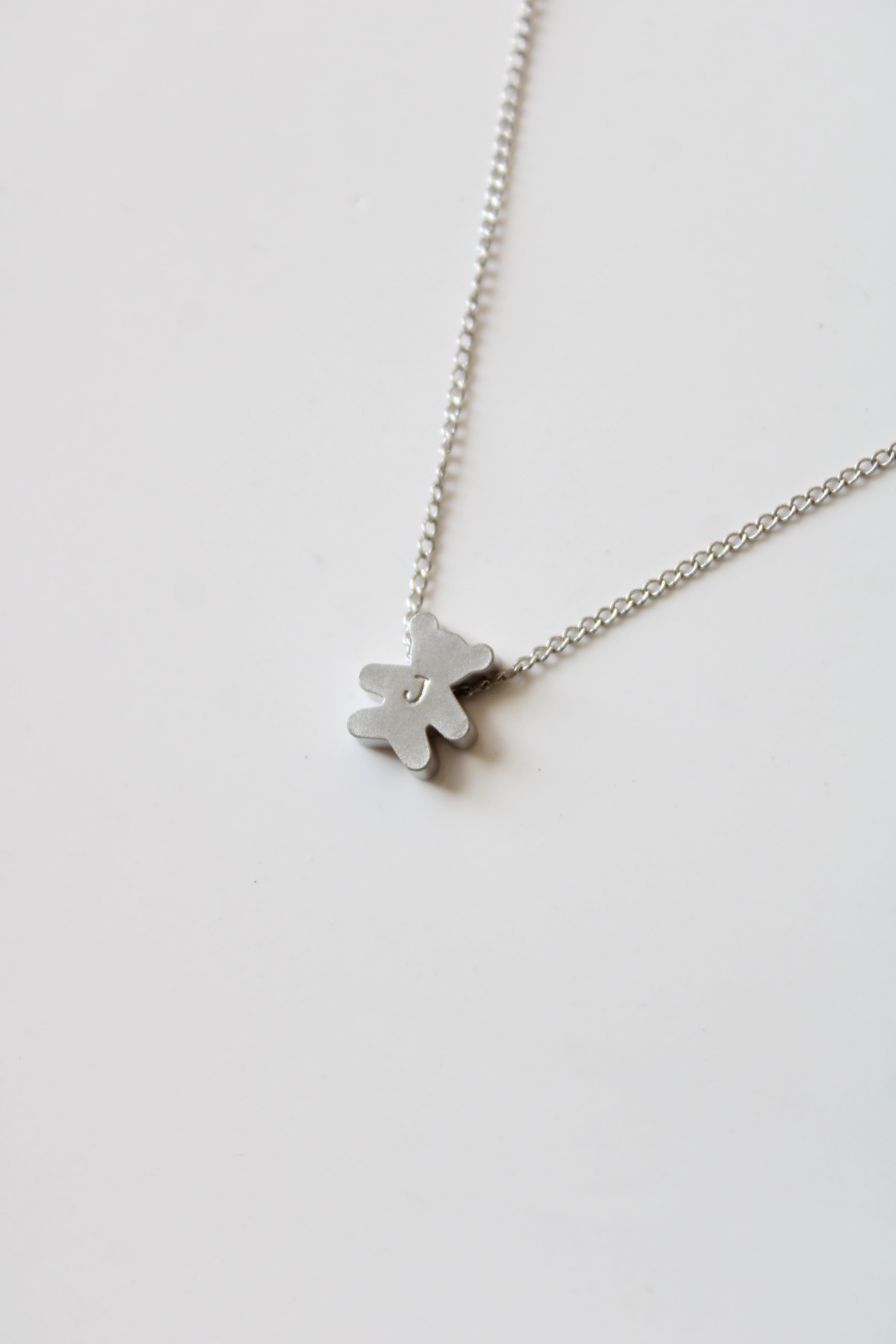 "J" Initialed Teddy Bear Sterling Silver Necklace
