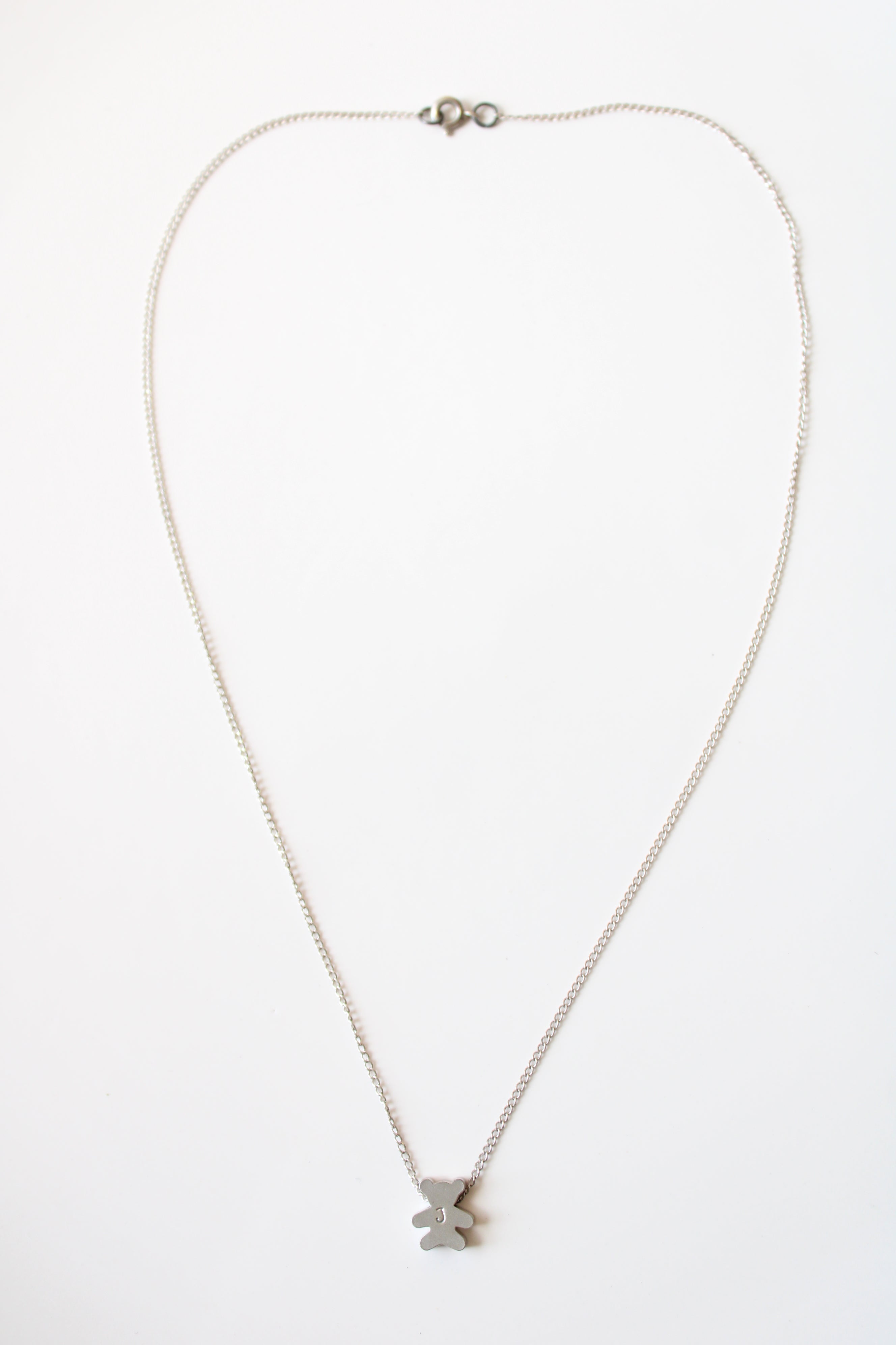 "J" Initialed Teddy Bear Sterling Silver Necklace