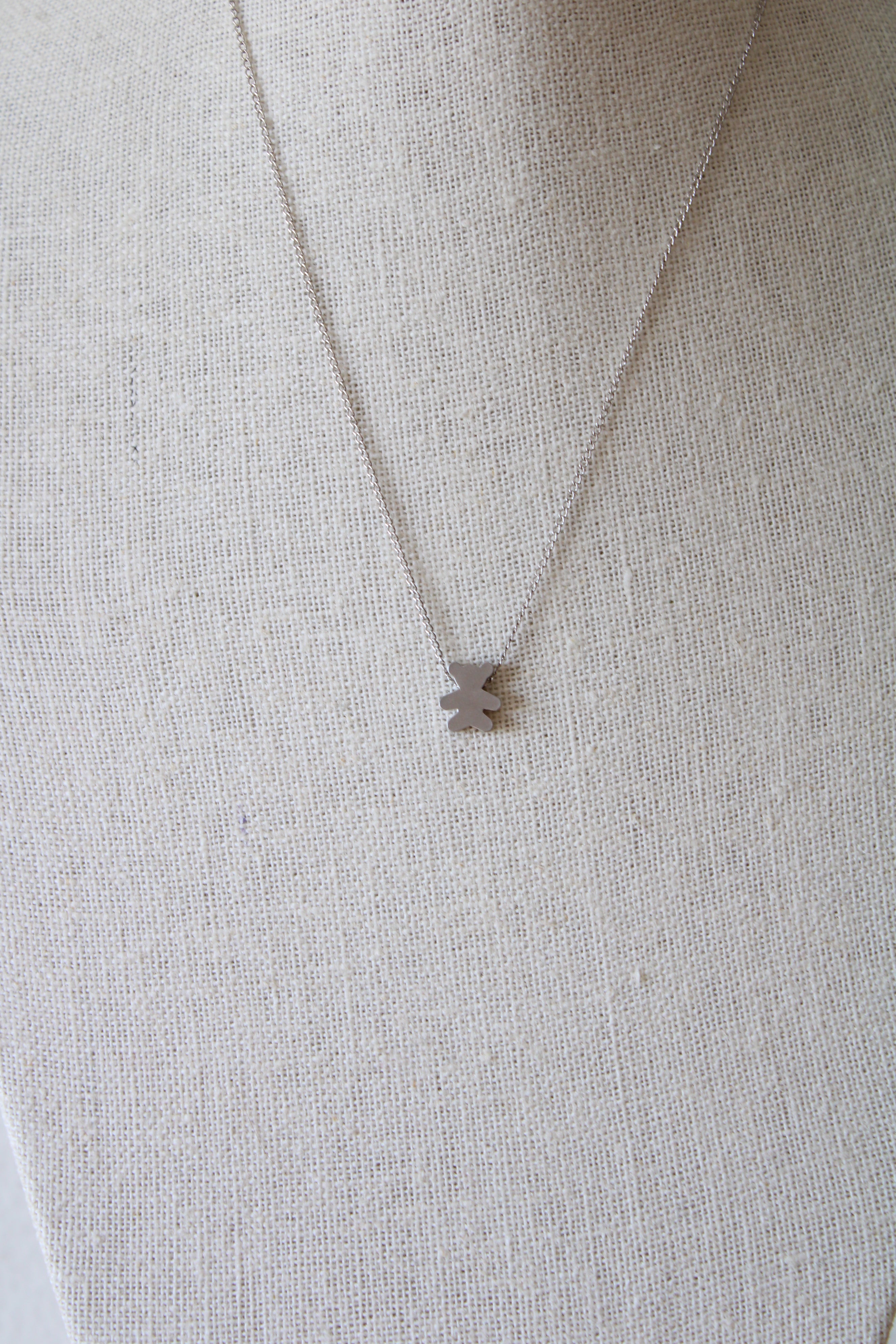 "J" Initialed Teddy Bear Sterling Silver Necklace