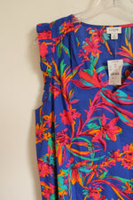 NEW J.Crew Cobalt Blue Tropical Floral Cotton Top | MED