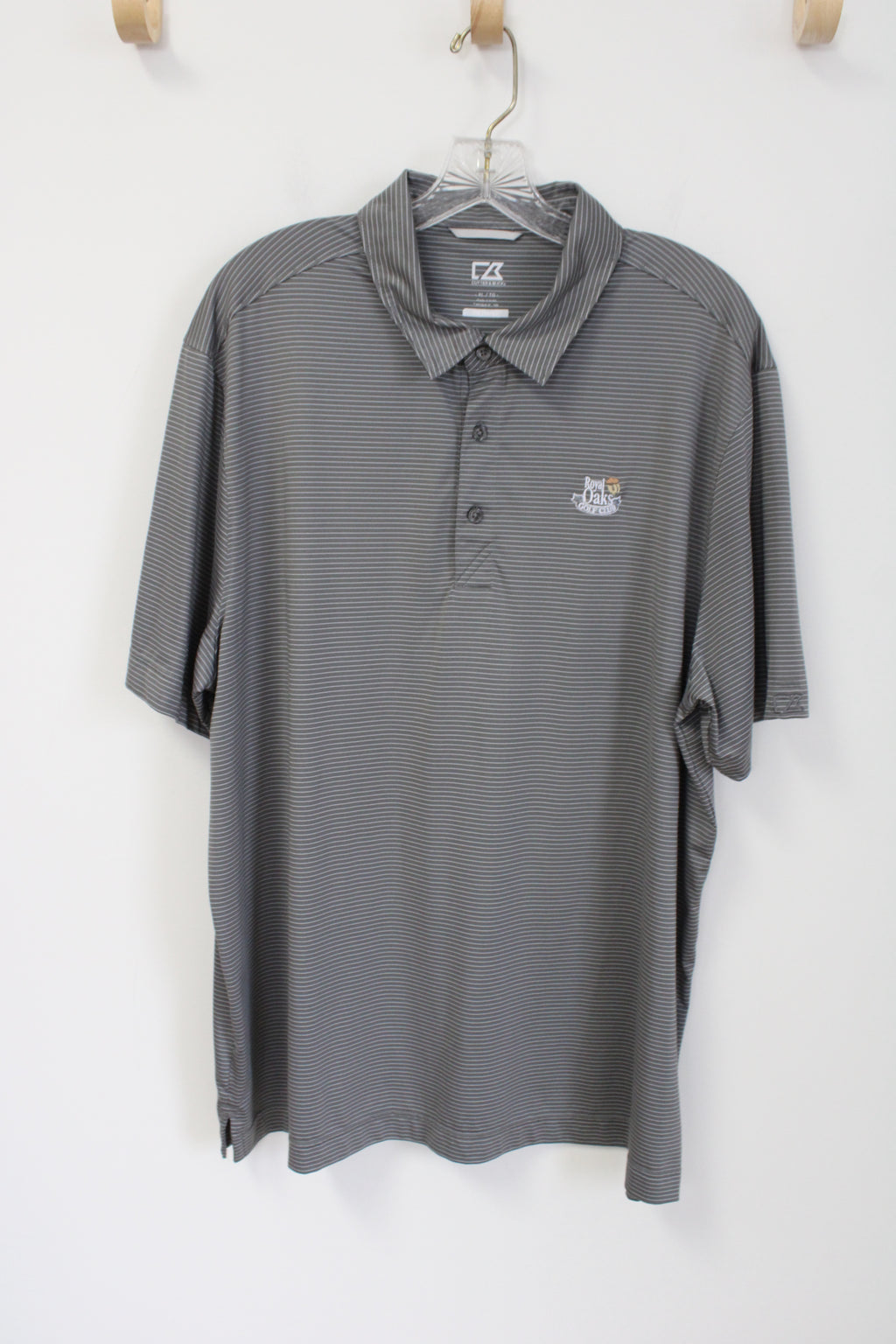 Cutter & Buck Gray Striped Royal Oaks Golf Club Polo Shirt | XL