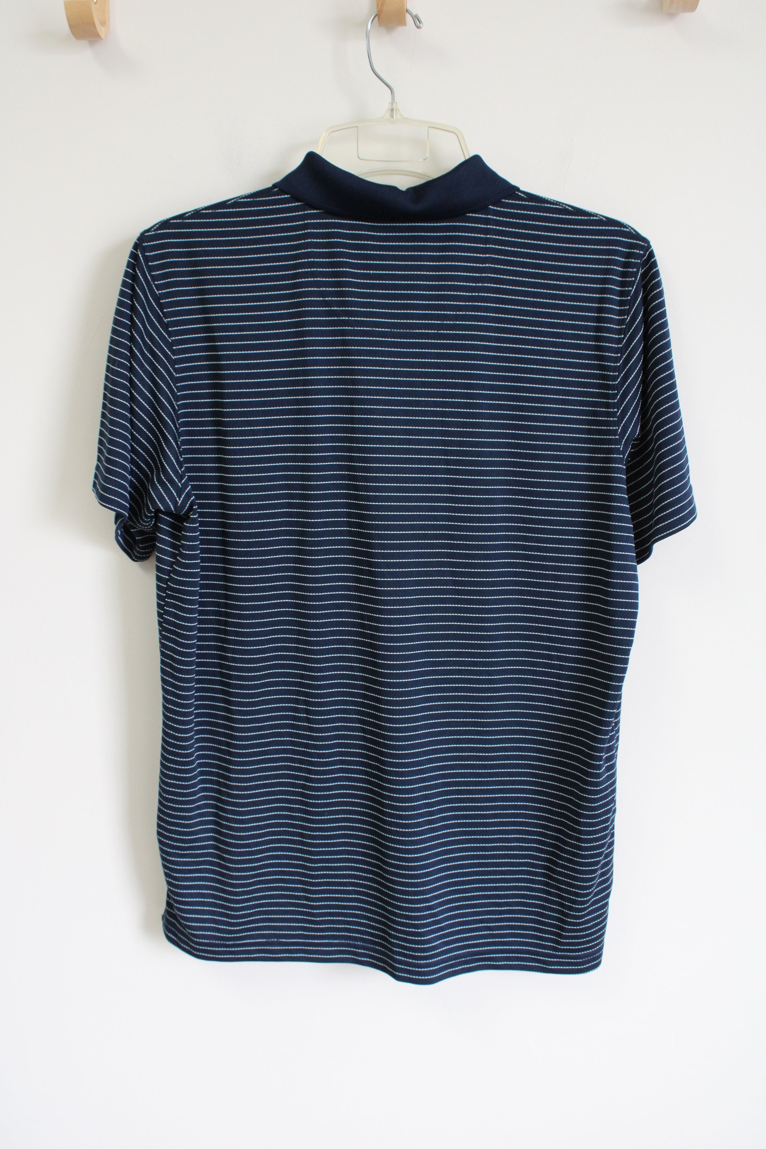 Columbia Omni-Shade Navy Blue Striped Polo Shirt | M