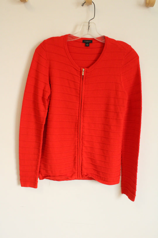 Ann Taylor Poppy Red Rib Zip Up Cardigan | S